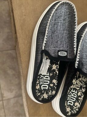 Hey Dude Black and White Canvas Slip-Ons